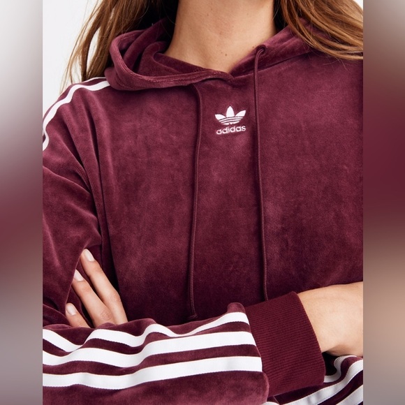 Adidas Originals Velour Cropped Hoodie Sweatshirt - Picture 3 of 7